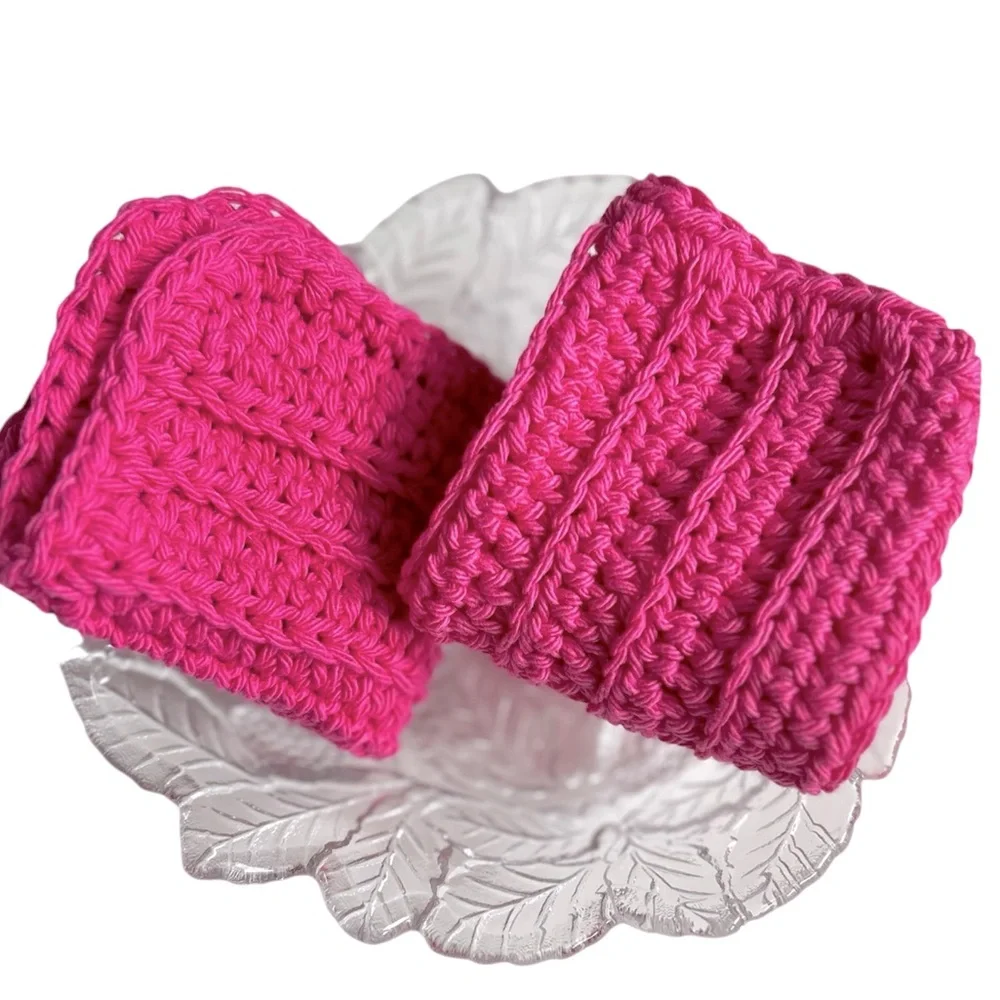 Hand Crafted Colorful Pink 100% Cotton All Purpose Crochet Dish or Wash Cloths